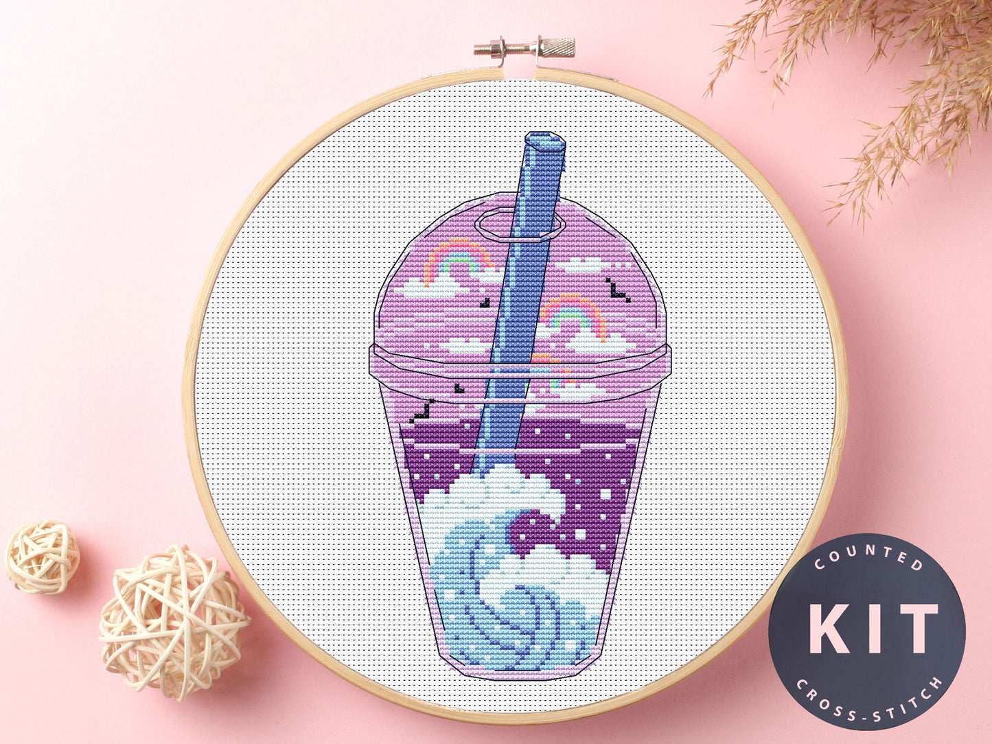 Waves Cup Cross Stitch Kit: Beginner DIY Embroidery