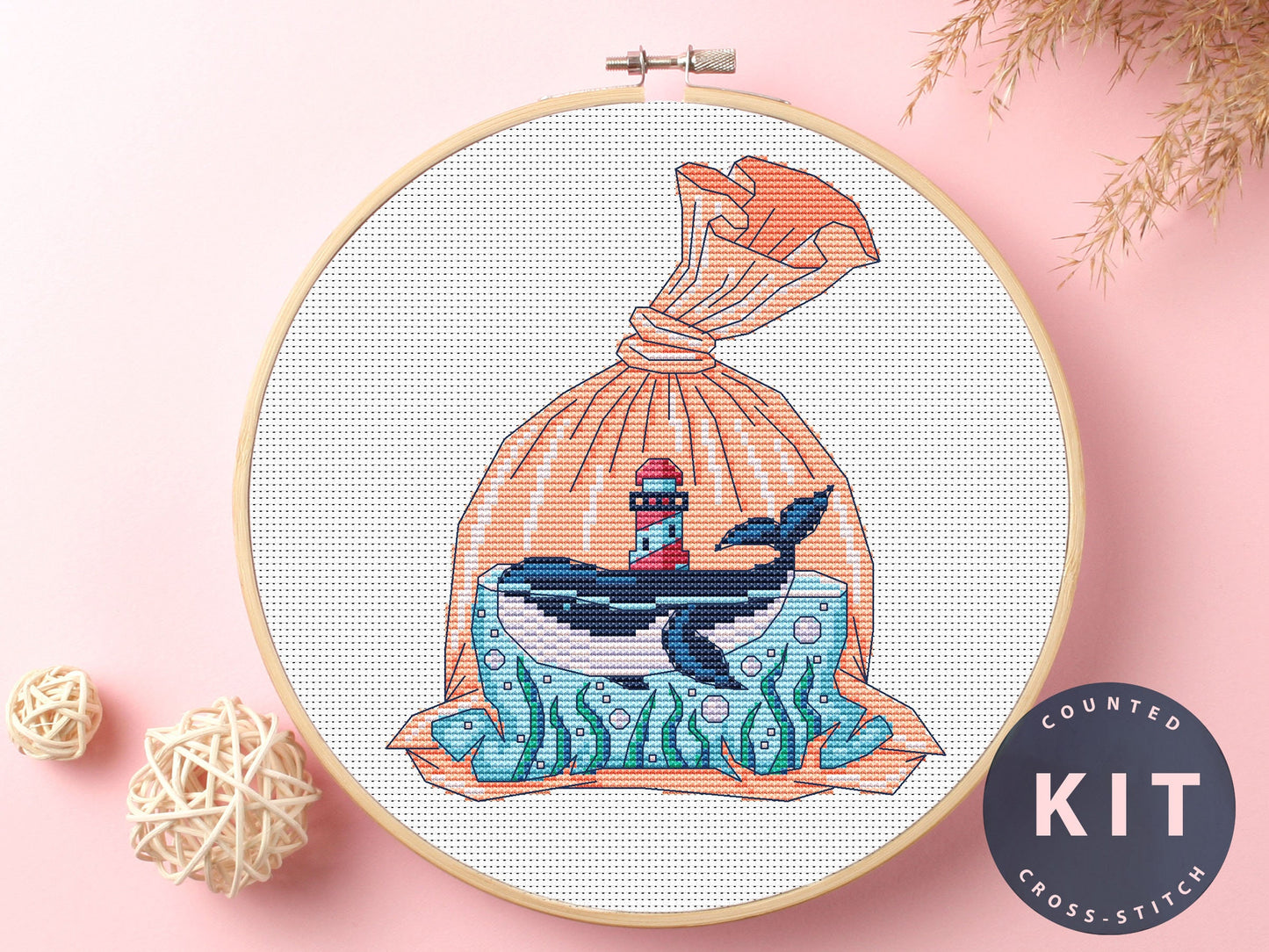 Whale In Package Cross Stitch Kit: Save The Ocean DIY Art