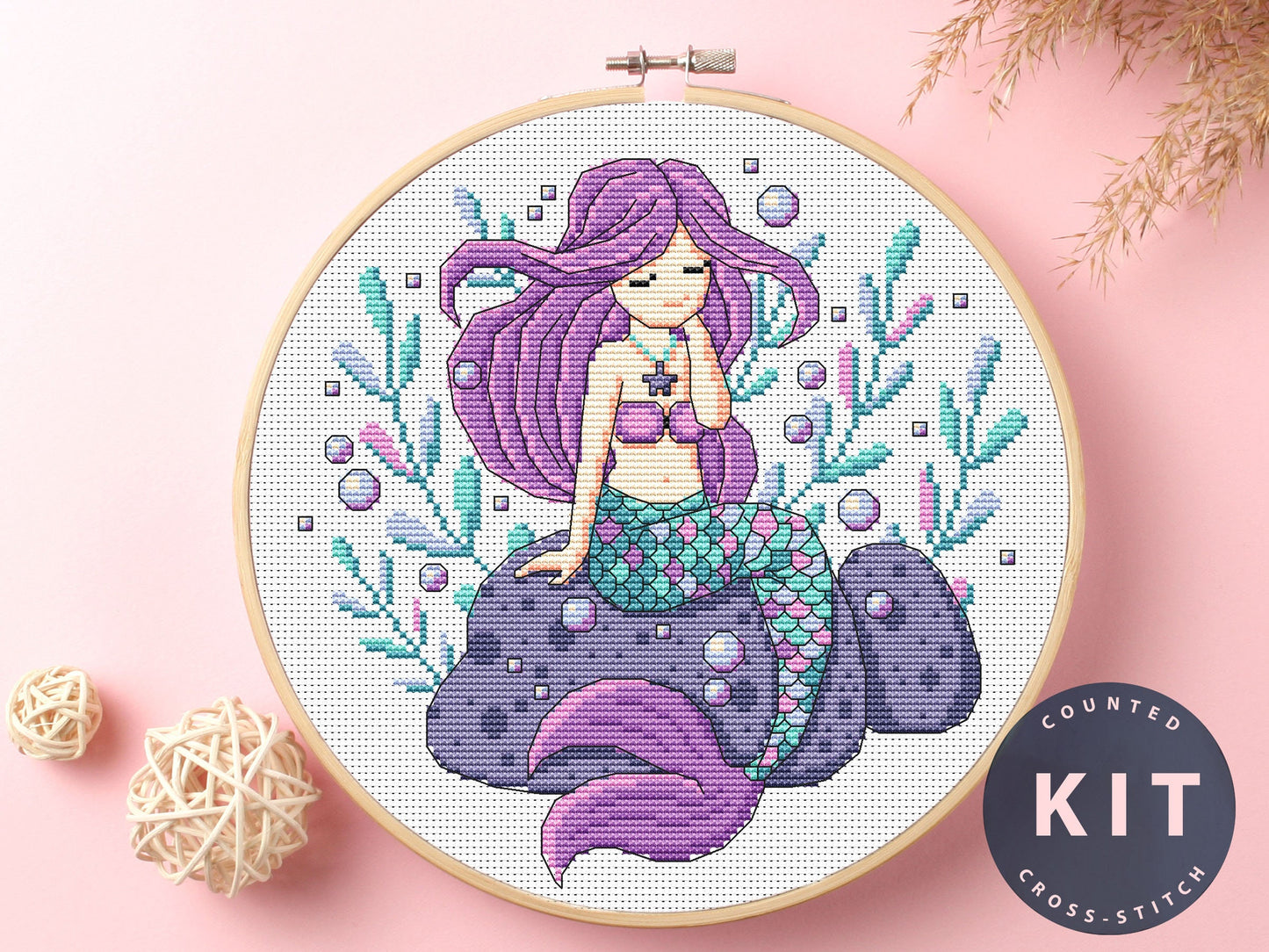 Mermaid Cross Stitch Kit: Fantasy Needlework, DIY Craft