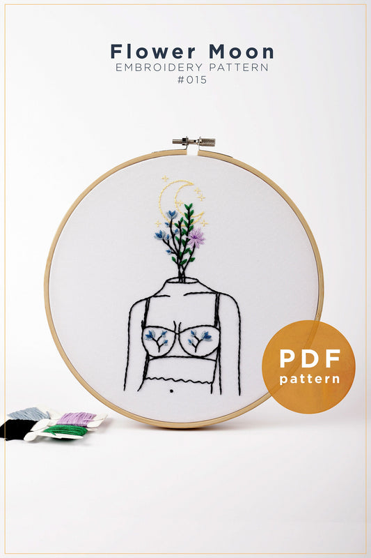 Wreath Embroidery Art | Flower Moon | Digital Floral Embroidery Pattern DIY