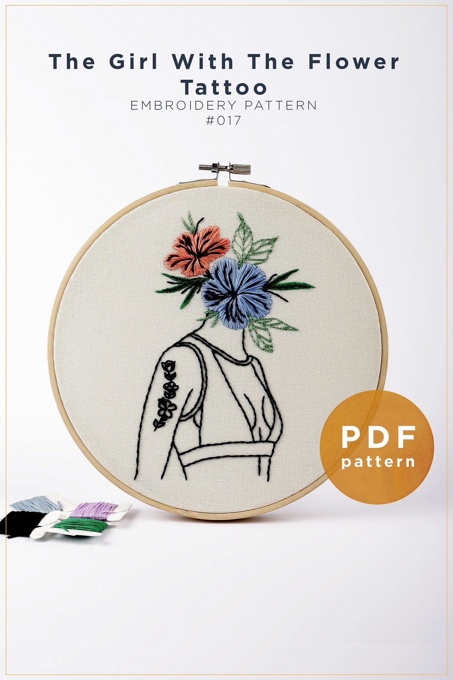 Floral Tattoo Embroidery Pattern: DIY Female Portrait (PDF Pattern)