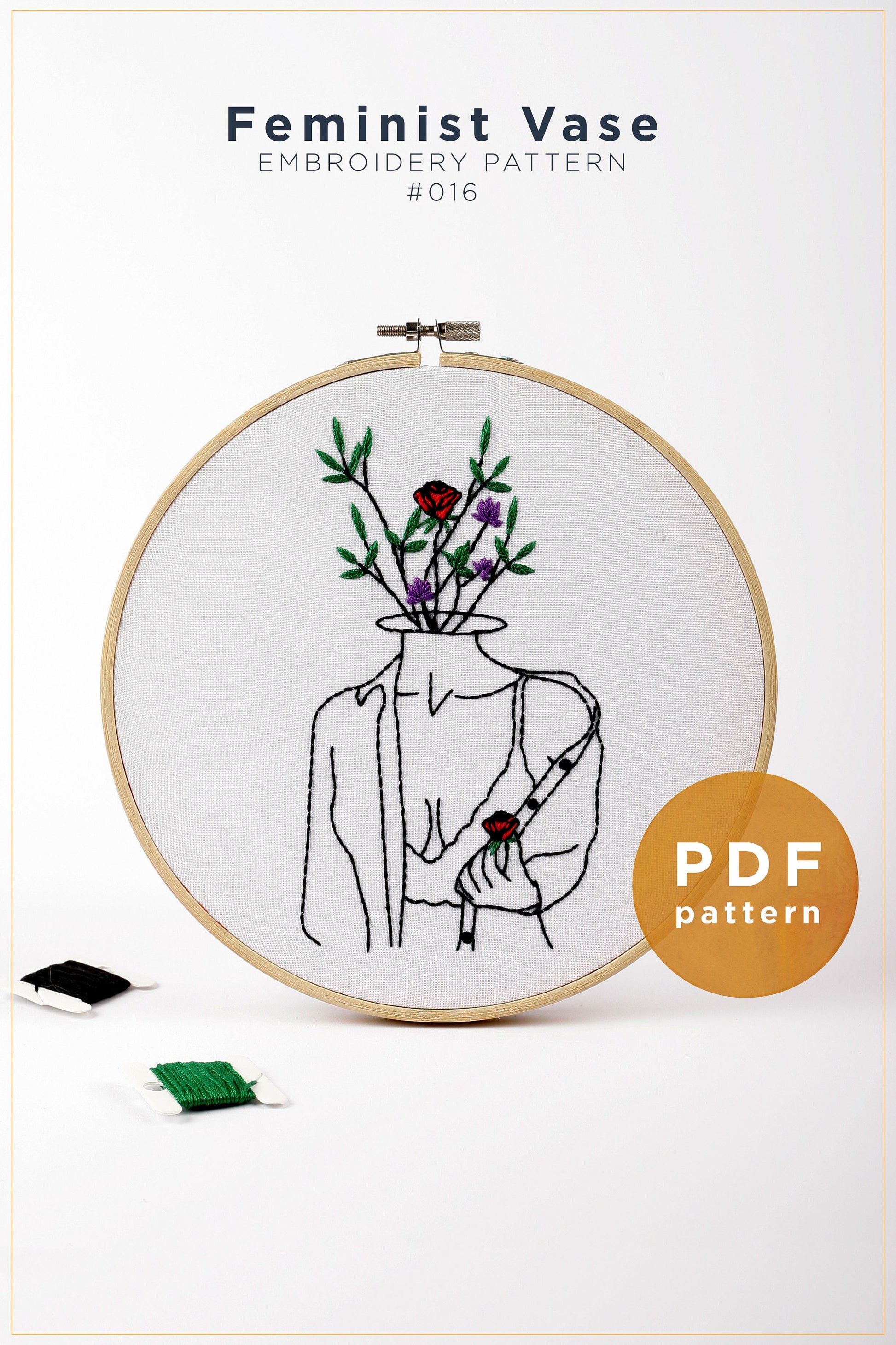 Feminist Vase Embroidery Pattern: DIY Beginner Design (PDF Pattern)