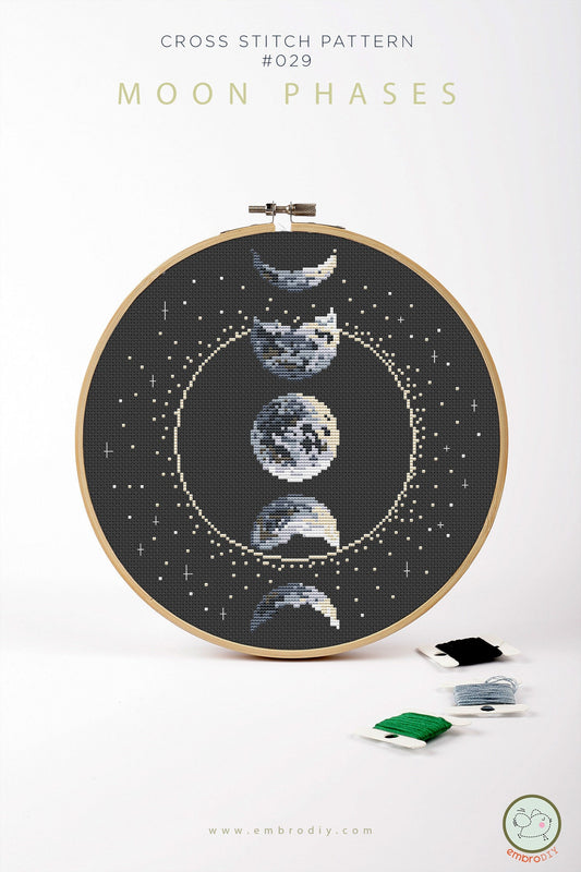 Moon Phases Cross Stitch Kit Counted #KEMX029