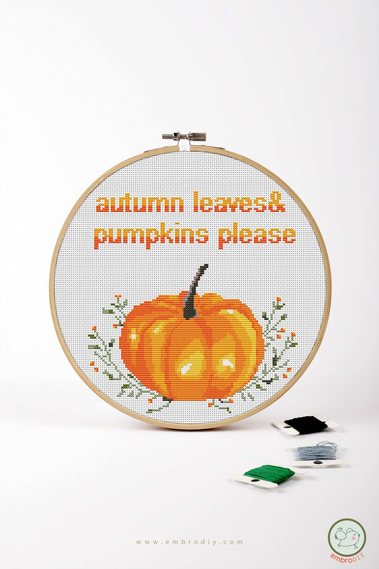 Pumpkin Cross Stitch Pattern: Fall Needlepoint Design (PDF Download)