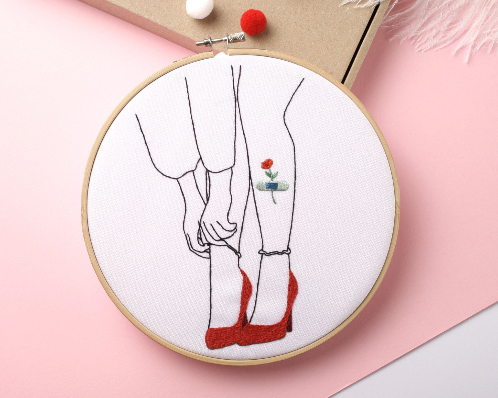 The Red Shoes Embroidery Pattern: Feminist Floral Hoop Art (Digital Download)