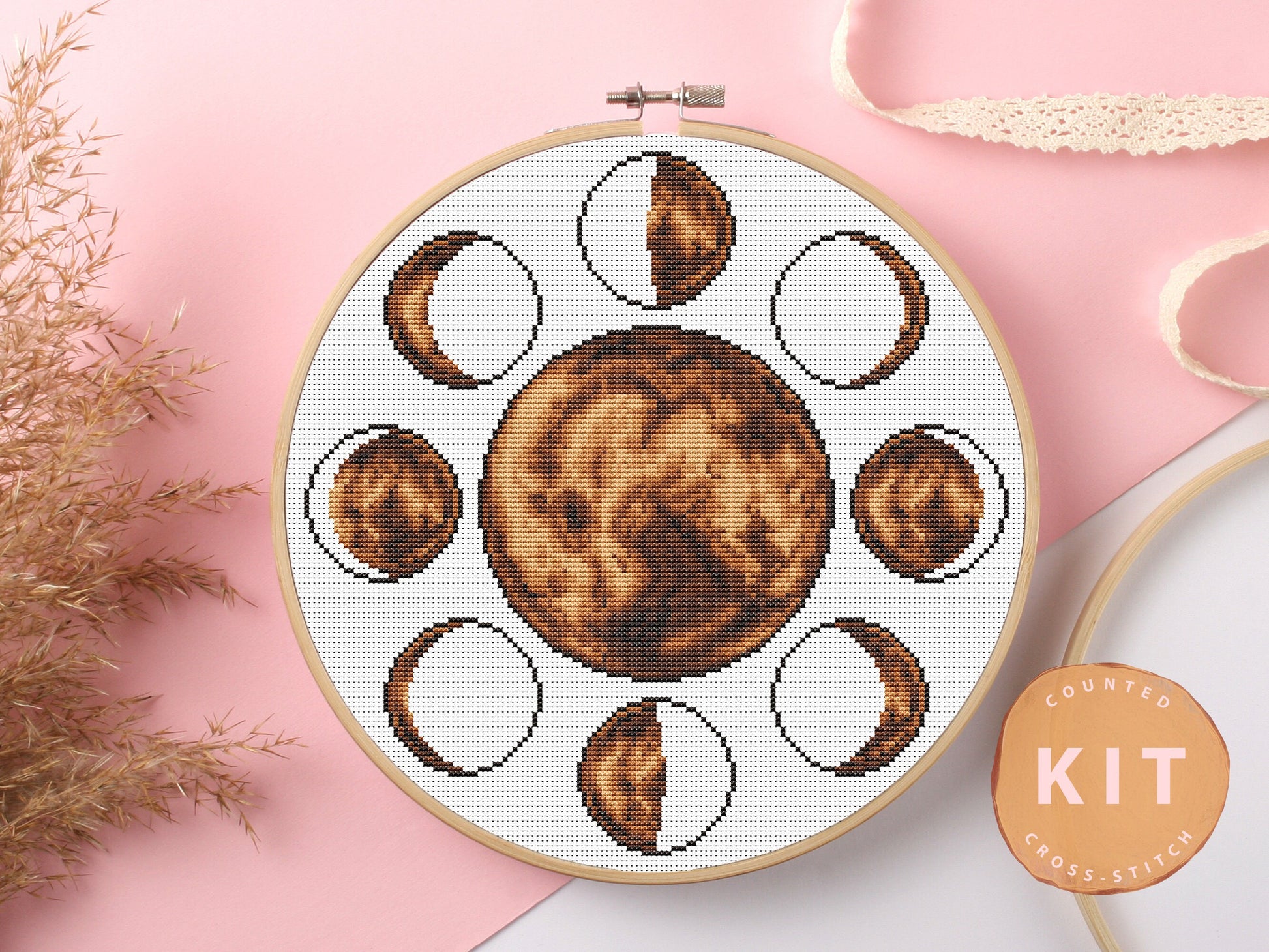 Moon Phases Cross Stitch Kit Beginner #KEMX323