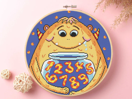 Monster With Sweets Cross Stitch Kit Beginner #KEMX328