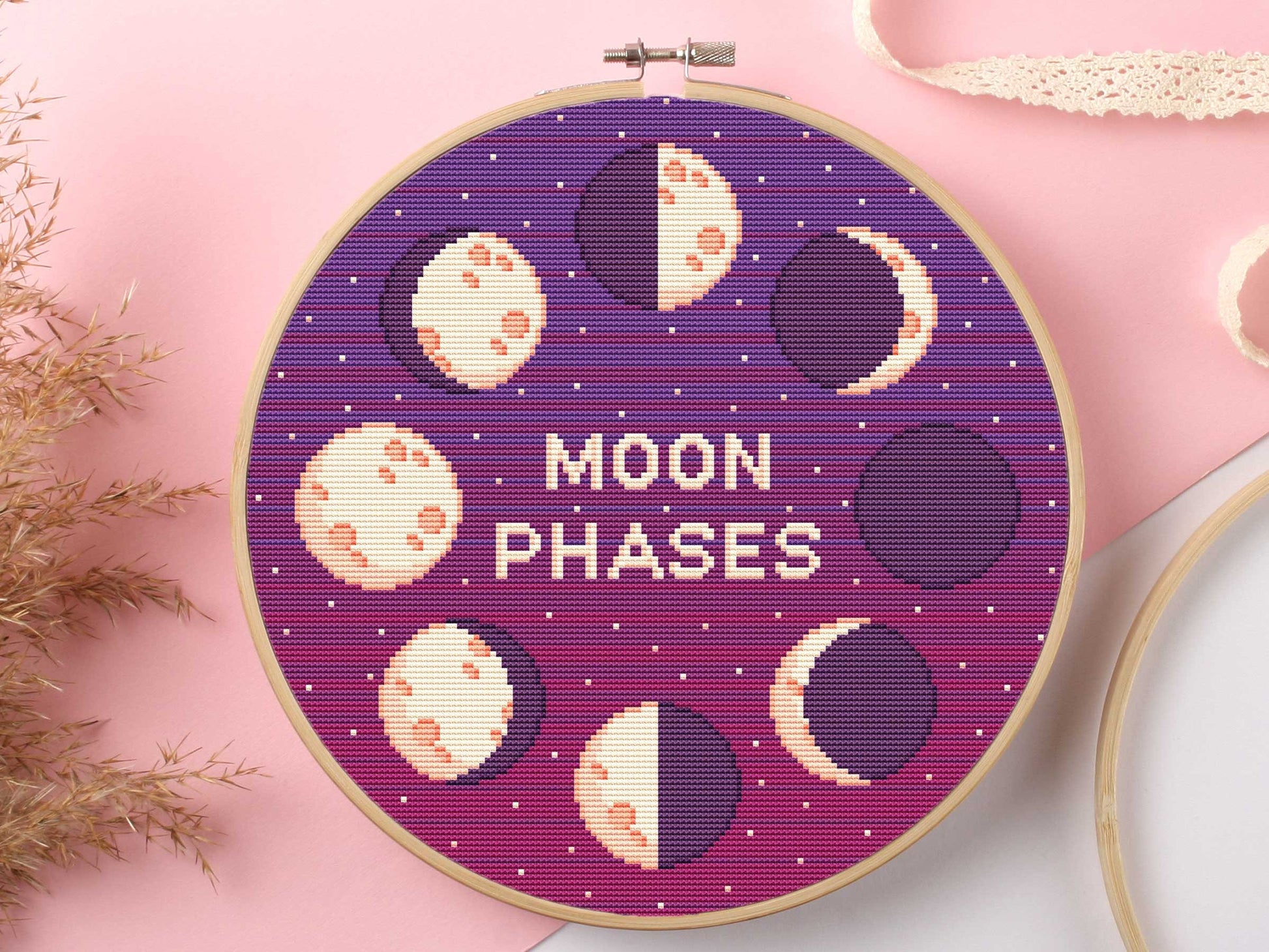 Moon Phases Cross Stitch Pattern: Beginner Modern Sewing (PDF Pattern)