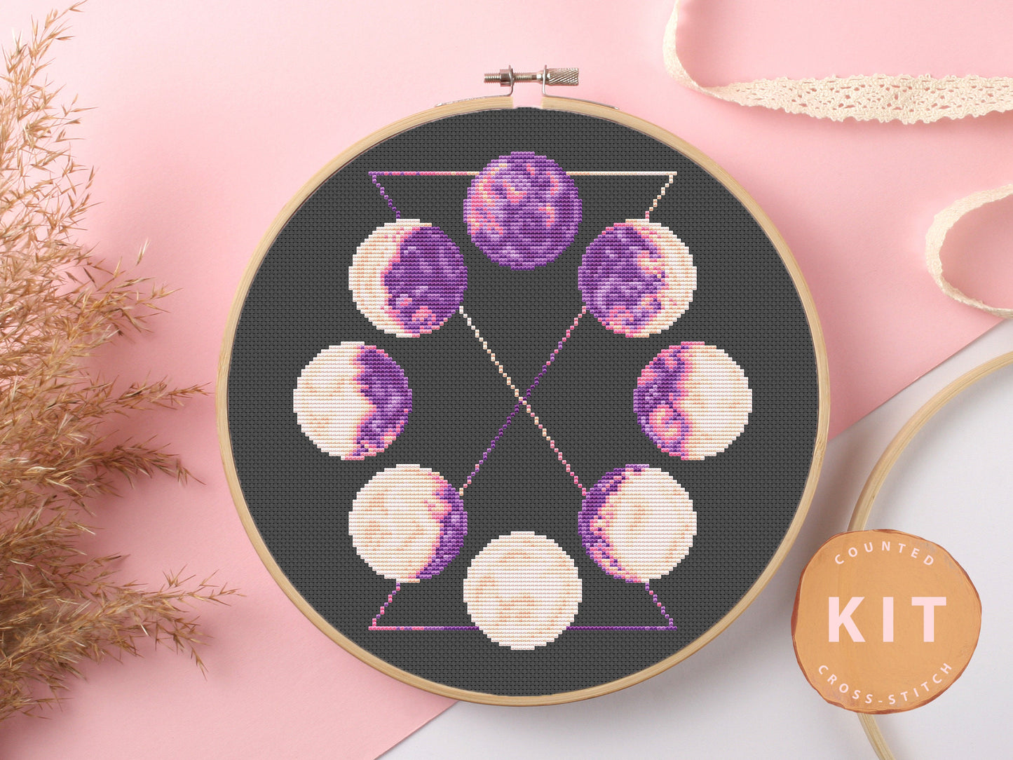 Moon Phases Cross Stitch Kit Beginner #KEMX311