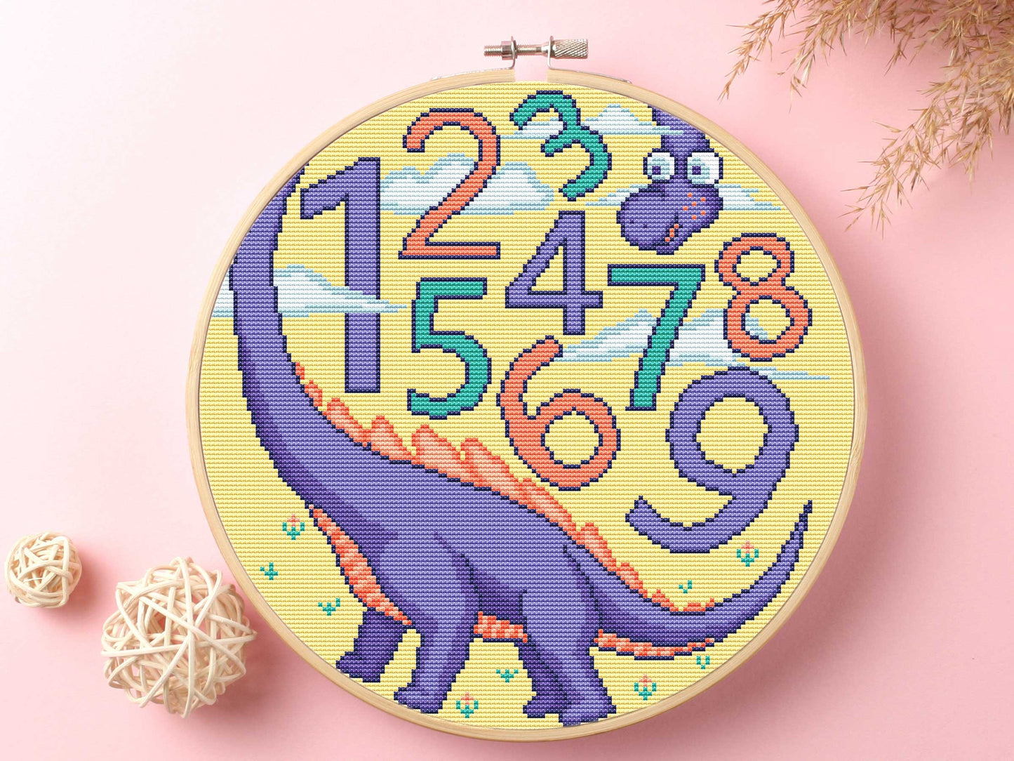 Dino numbers Cross Stitch Kit Beginner #KEMX291