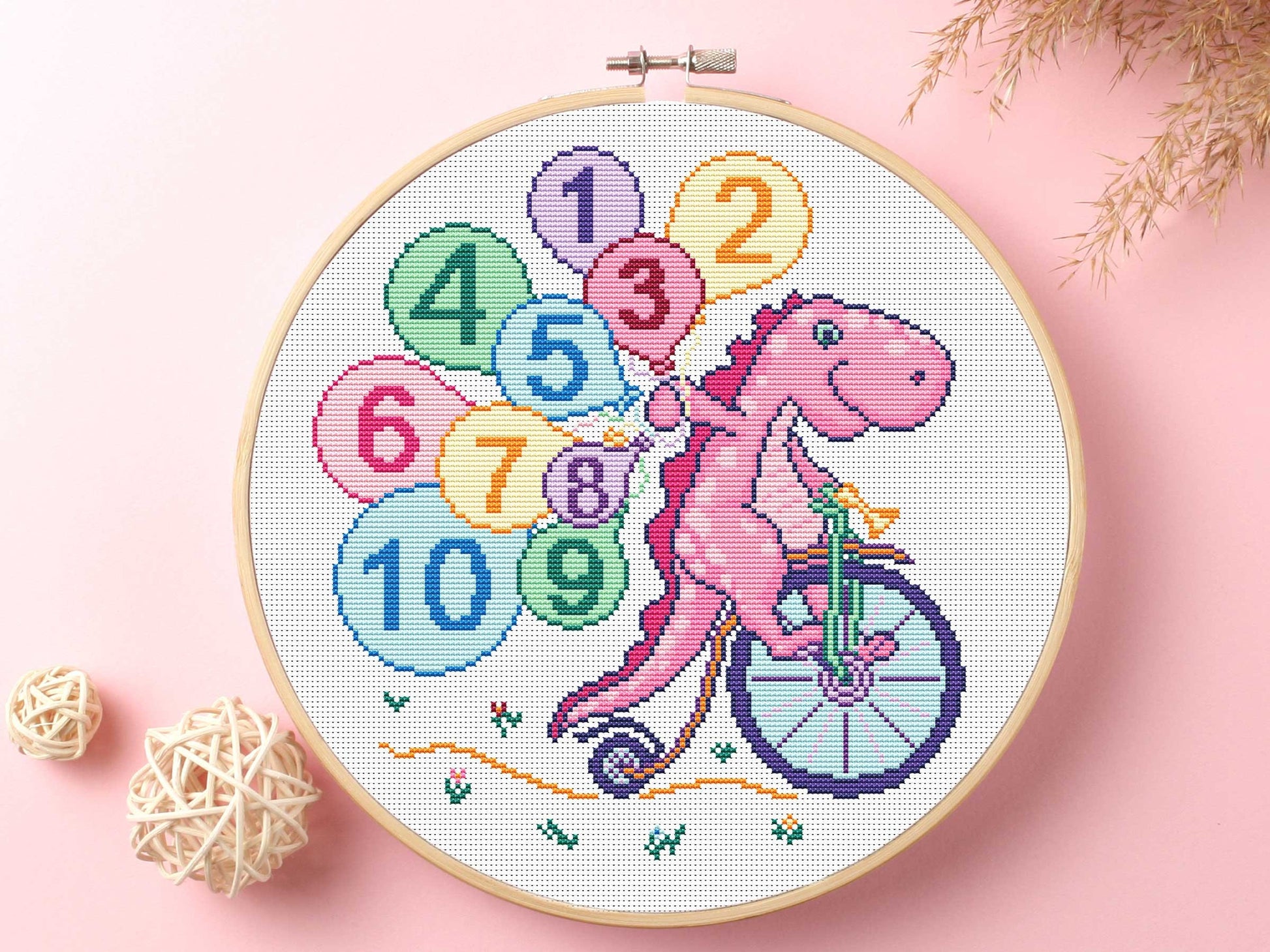 Dinosaur Cyclist Cross Stitch Kit Beginner #KEMX296