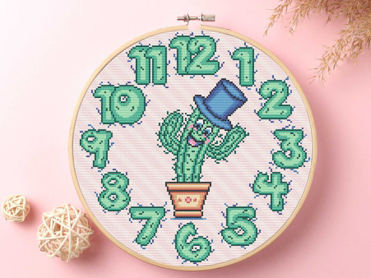 Cactus and Clock Cross Stitch Kit Beginner #KEMX297