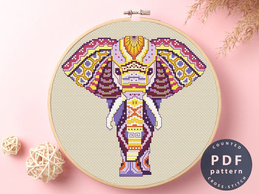 Elephant Cross Stitch Pattern: Colorful DIY Home Decor (PDF Pattern)