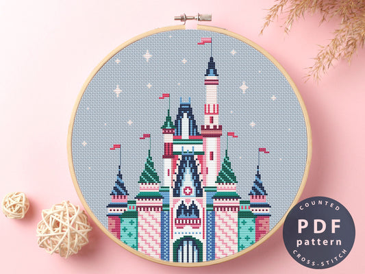 Cinderella Castle Cross Stitch Pattern: Fantasy DIY Embroidery (Digital Download)