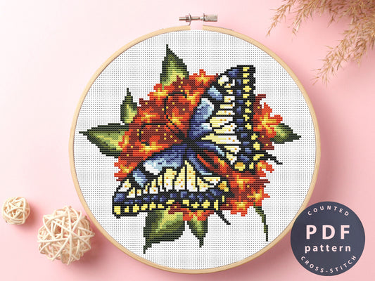 Butterfly Cross Stitch Pattern: Floral Home Decor DIY (PDF Pattern)