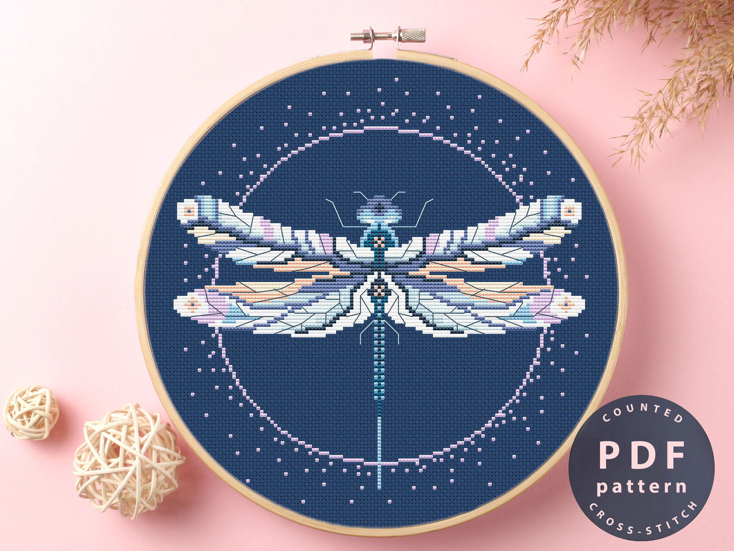Dragonfly Cross Stitch Pattern: Modern Embroidery Design (PDF Pattern)