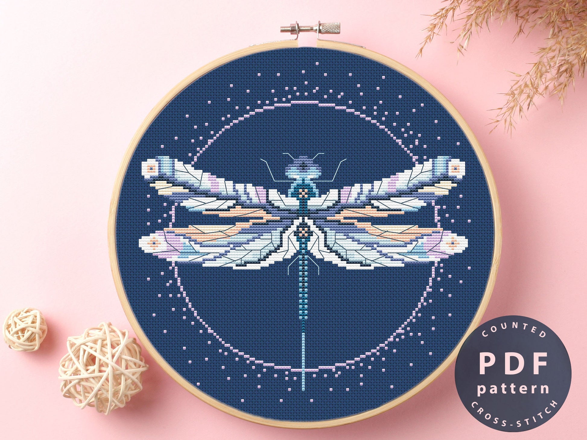 Dragonfly Cross Stitch Pattern: Modern Embroidery Design (PDF Pattern)