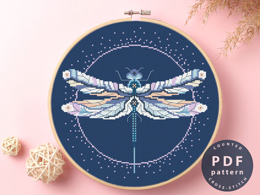 Dragonfly Cross Stitch Pattern: Modern Embroidery Design (PDF Pattern)