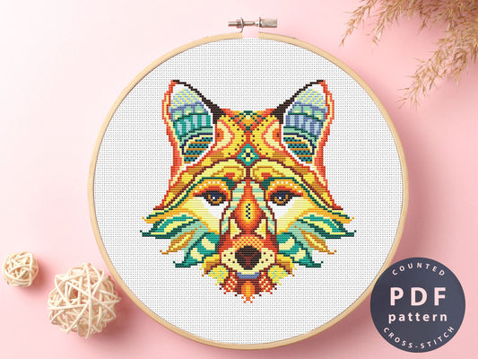 Mandala Fox Cross Stitch Pattern: Geometric Embroidery Art (PDF Pattern)