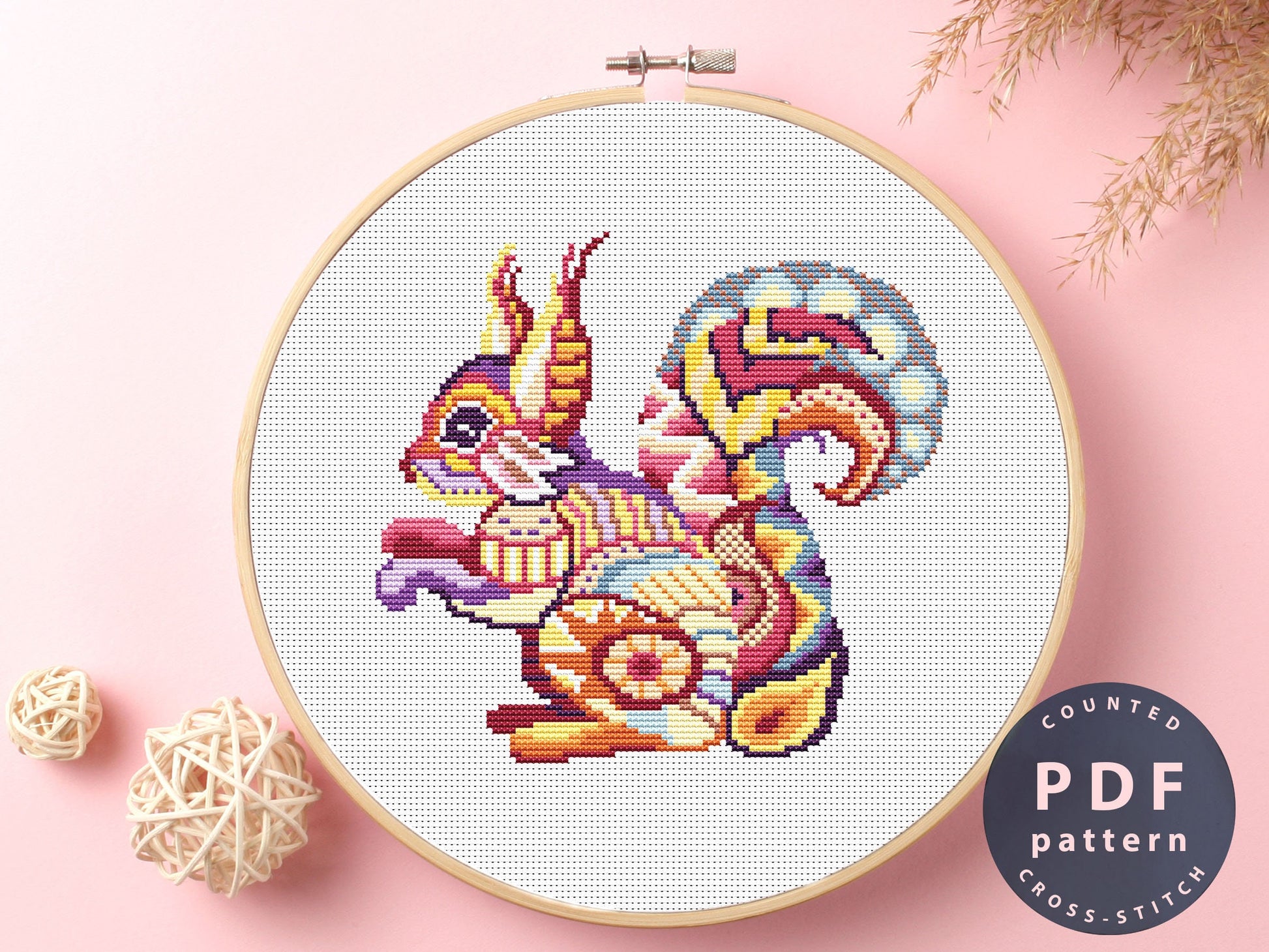 Squirrel Mandala Cross Stitch Pattern: DIY Home Decor (PDF)