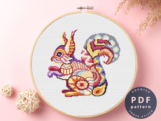 Squirrel Mandala Cross Stitch Pattern: DIY Home Decor (PDF)