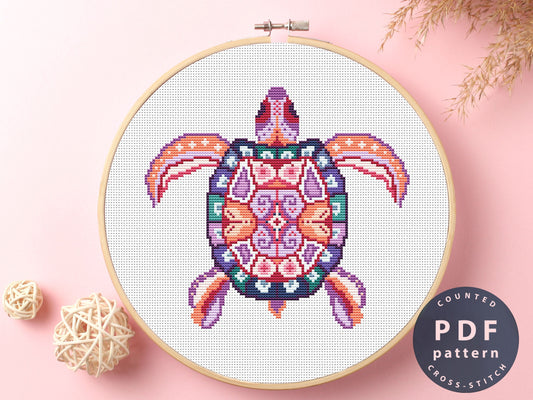 Turtle Mandala Cross Stitch Pattern: Home Decor DIY (PDF Pattern)