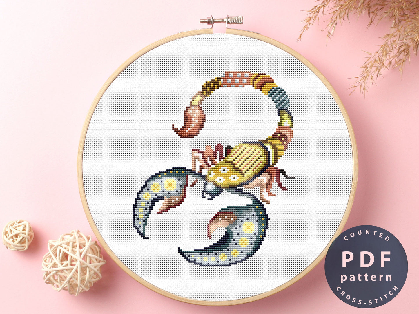Floral Scorpion Cross Stitch Pattern: Funny Embroidery Design (PDF Pattern)