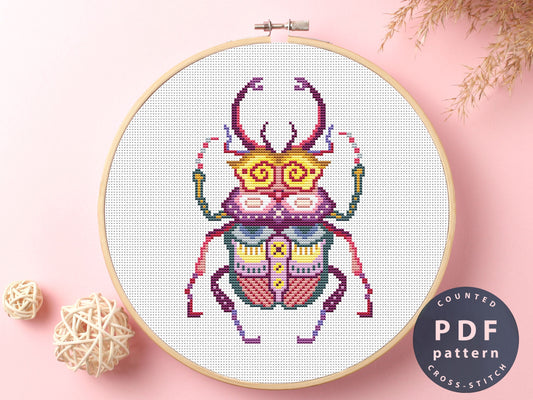 Deer Beetle Mandala Cross Stitch Pattern: DIY Home Decor (PDF)
