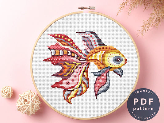 Mandala Fish Cross Stitch Pattern: Modern Boho Embroidery (PDF Pattern)