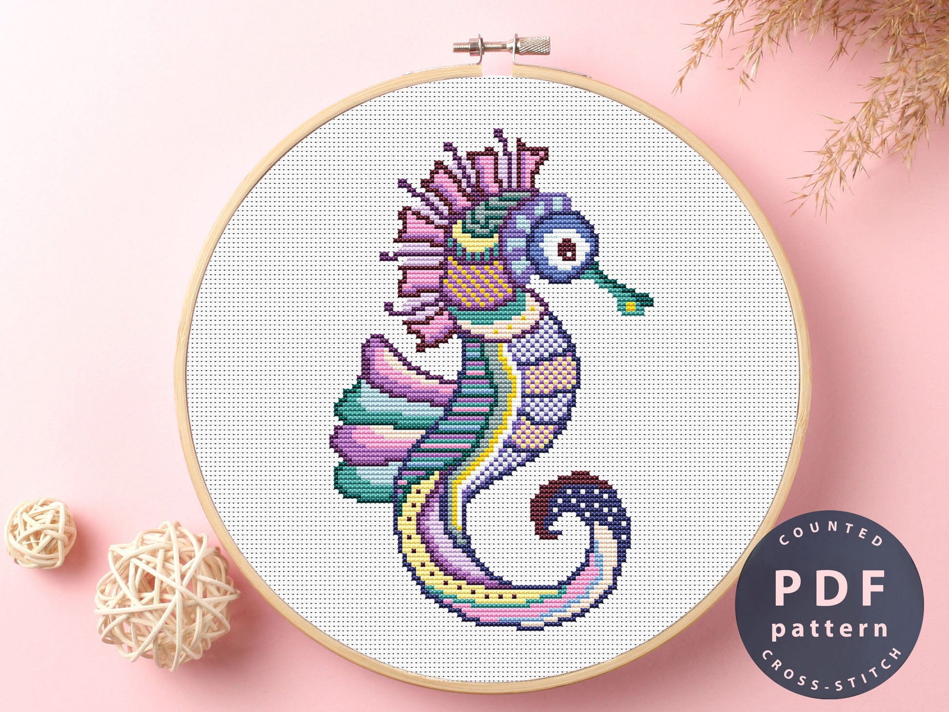 Sea Horse Mandala Cross Stitch Pattern: Beginner DIY Embroidery (PDF Pattern)