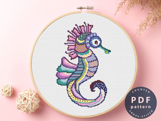 Sea Horse Mandala Cross Stitch Pattern: Beginner DIY Embroidery (PDF Pattern)