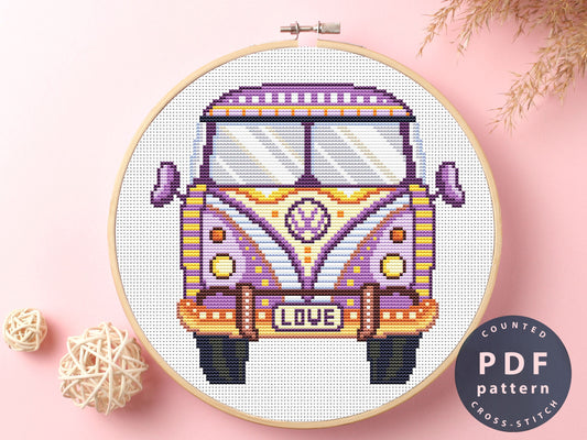 Surf Bus Cross Stitch Pattern: VW Camper Van Embroidery (PDF Pattern)