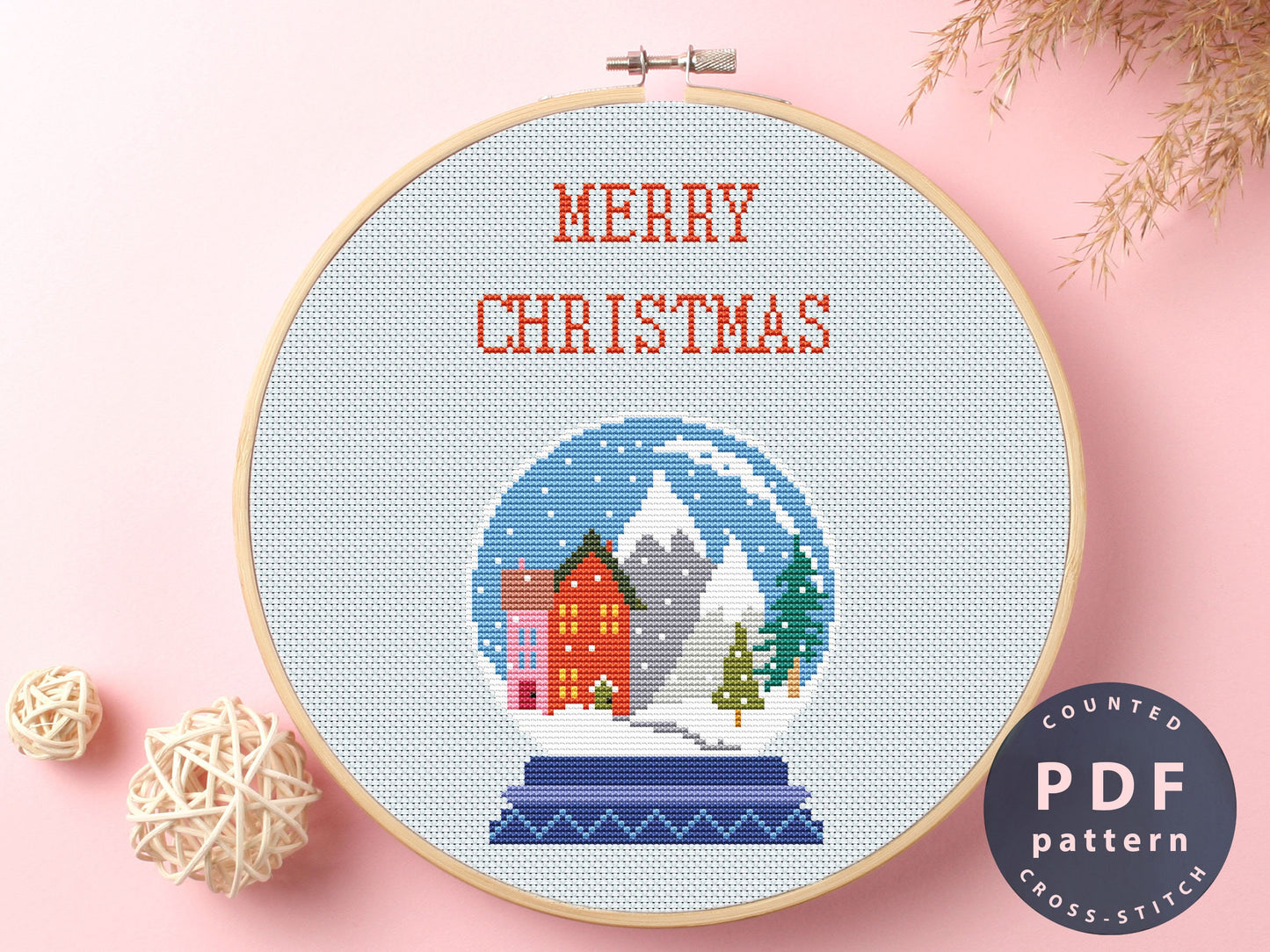 Merry Christmas Snow Globe Cross Stitch Pattern (PDF)