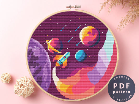 Space Rocket Cross Stitch Pattern: DIY Home Decor (PDF Pattern)