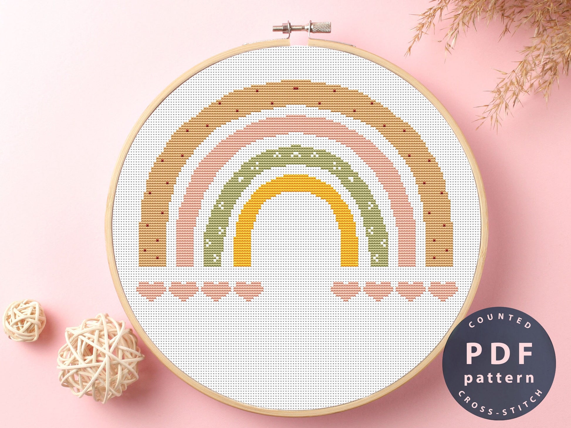 Boho Rainbow Cross Stitch Pattern: Modern Embroidery Design (PDF Pattern)