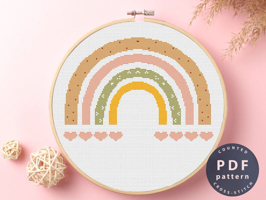 Boho Rainbow Cross Stitch Pattern: Modern Embroidery Design (PDF Pattern)