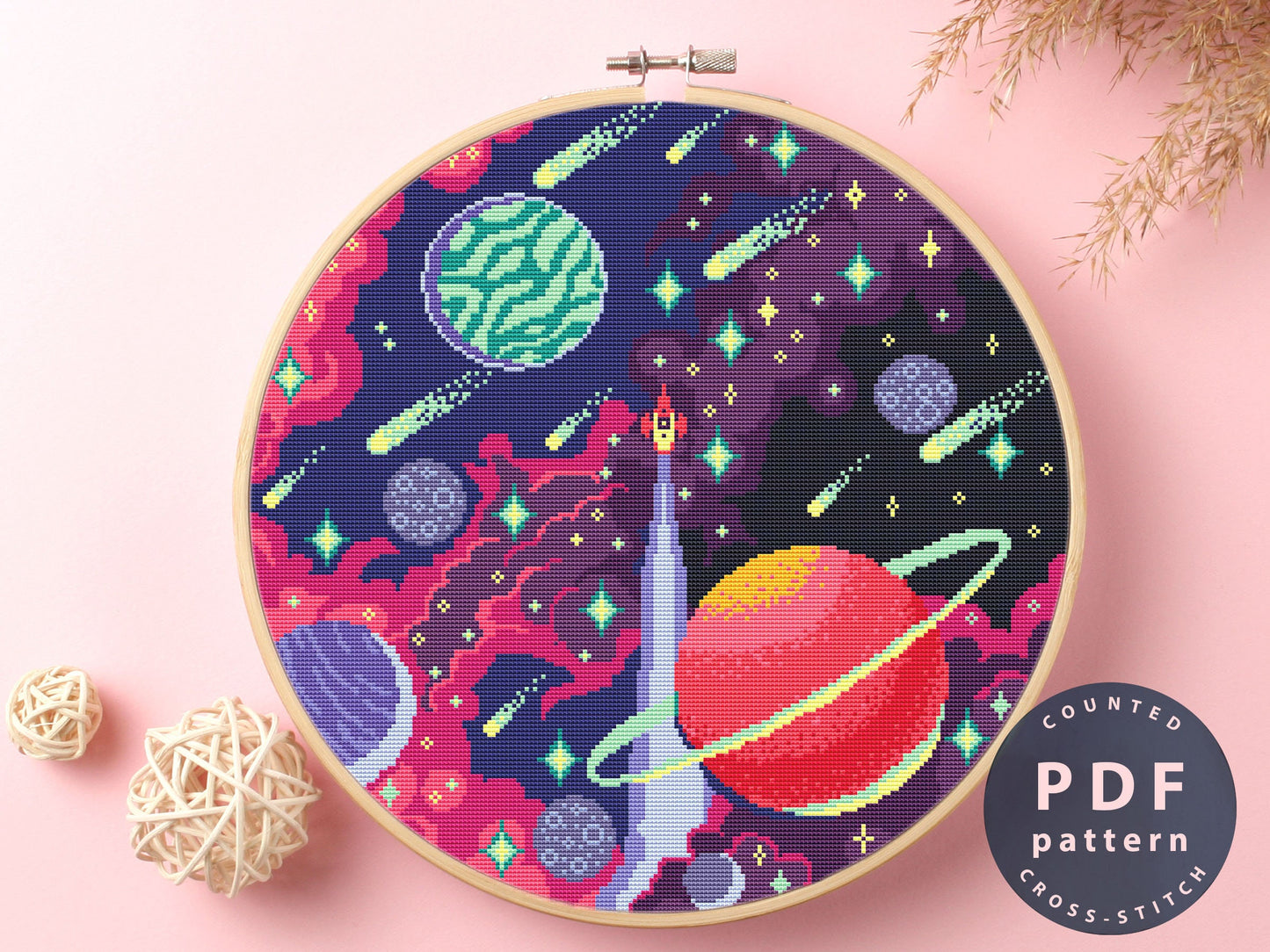 Space Cross Stitch Pattern: Planets, Stars, Galaxies (PDF Pattern)