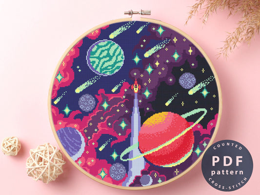 Space Cross Stitch Pattern: Planets, Stars, Galaxies (PDF Pattern)