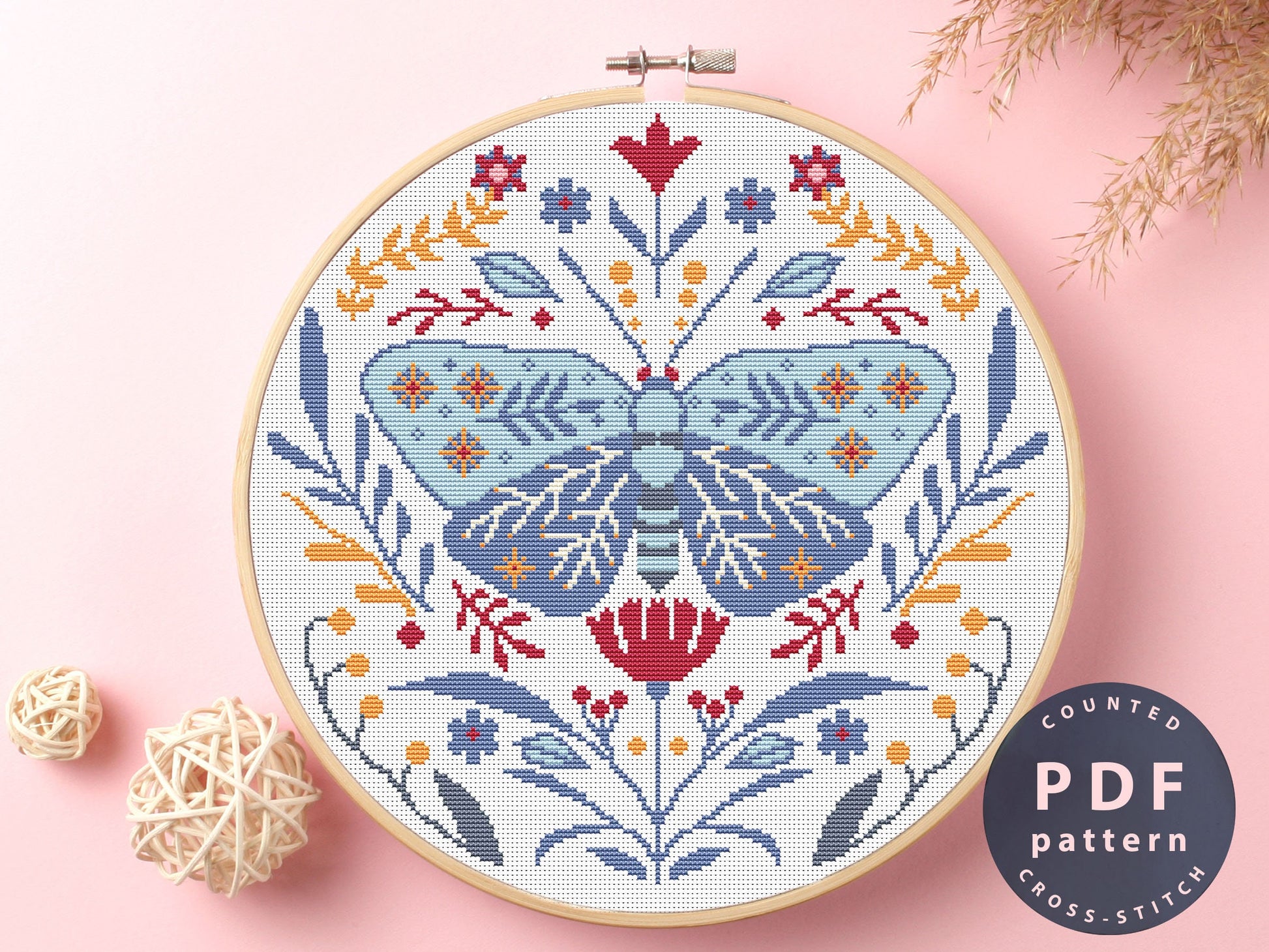 Butterfly Cross Stitch Pattern: Floral Home Decor (PDF Pattern)