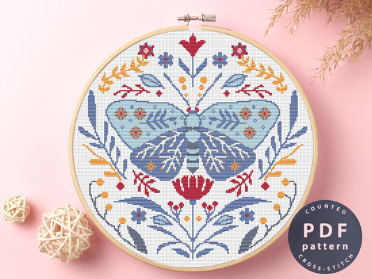 Butterfly Cross Stitch Pattern: Floral Home Decor (PDF Pattern)