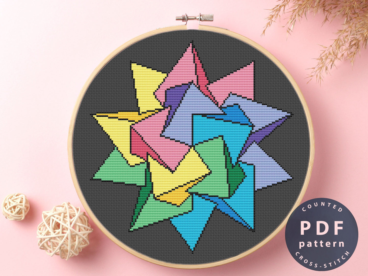 Color Abstraction Cross Stitch Pattern: Geometric Embroidery (PDF Pattern)