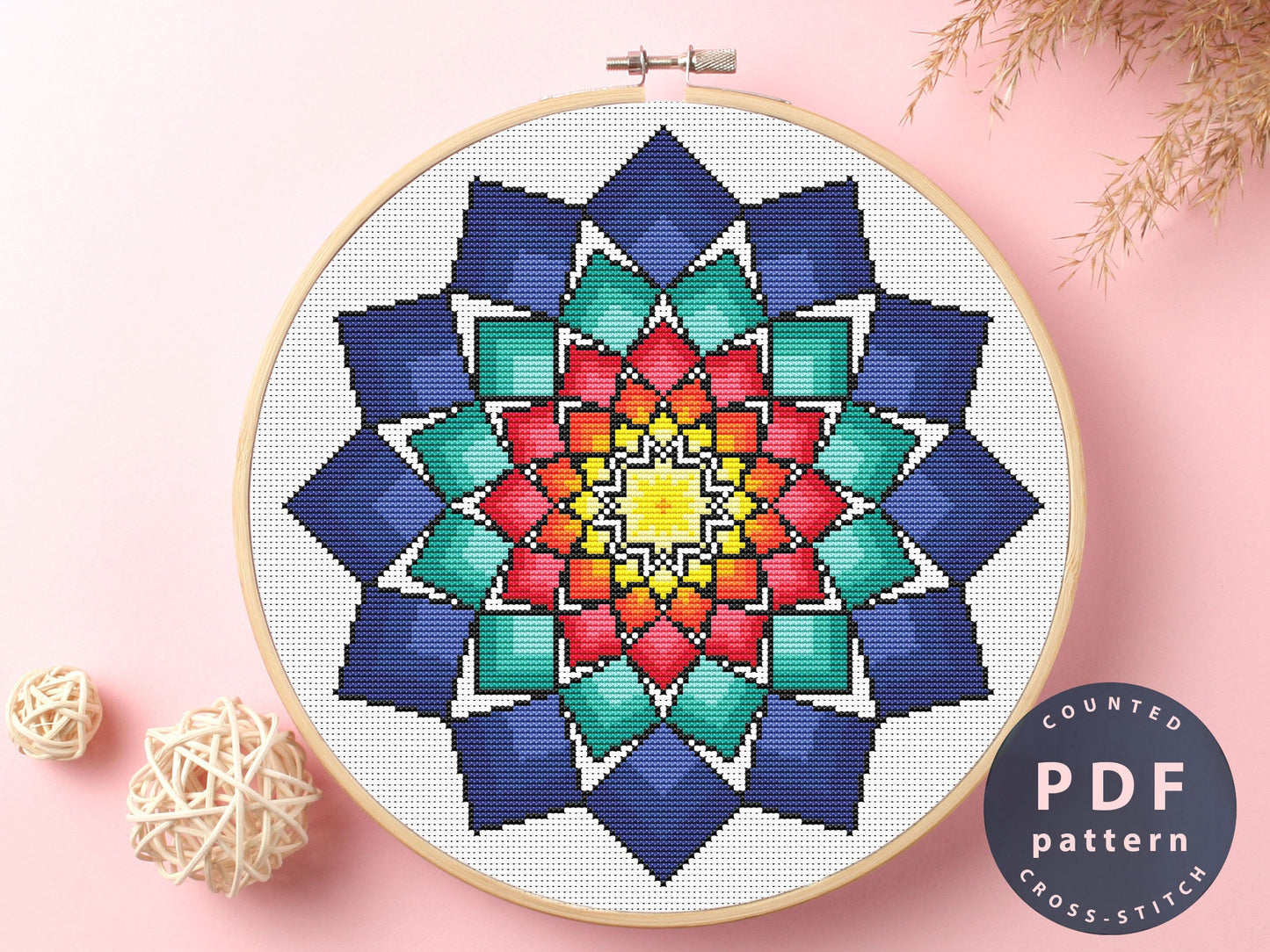 Mandala Color Abstraction Cross Stitch Pattern: DIY Home Decor (PDF Pattern)