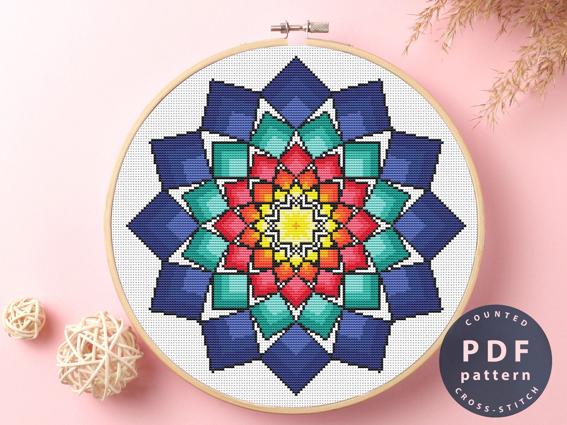 Mandala Color Abstraction Cross Stitch Pattern: DIY Home Decor (PDF Pattern)