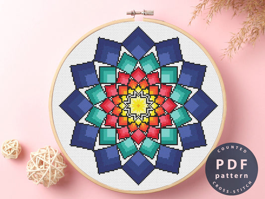 Mandala Color Abstraction Cross Stitch Pattern: DIY Home Decor (PDF Pattern)