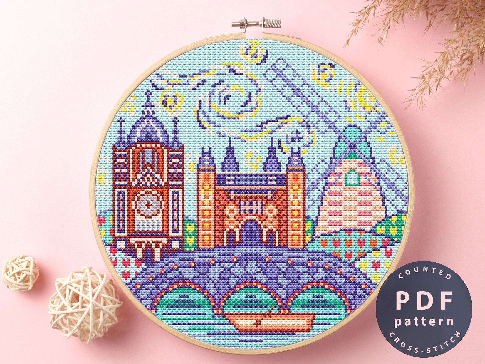 Amsterdam Cross Stitch Pattern: Modern City Embroidery (PDF Pattern)