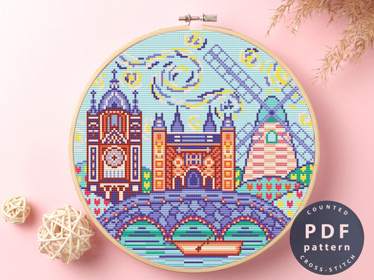 Amsterdam Cross Stitch Pattern: Modern City Embroidery (PDF Pattern)