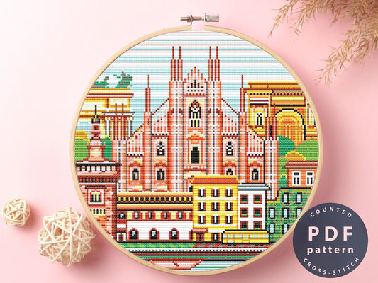 Milano Cross Stitch Pattern: Italy Embroidery DIY (PDF Pattern)