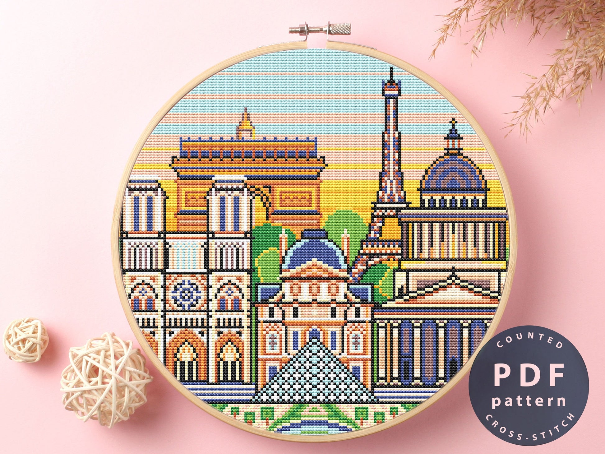 Paris Skyline Cross Stitch Pattern: Modern Embroidery DIY (PDF Pattern)