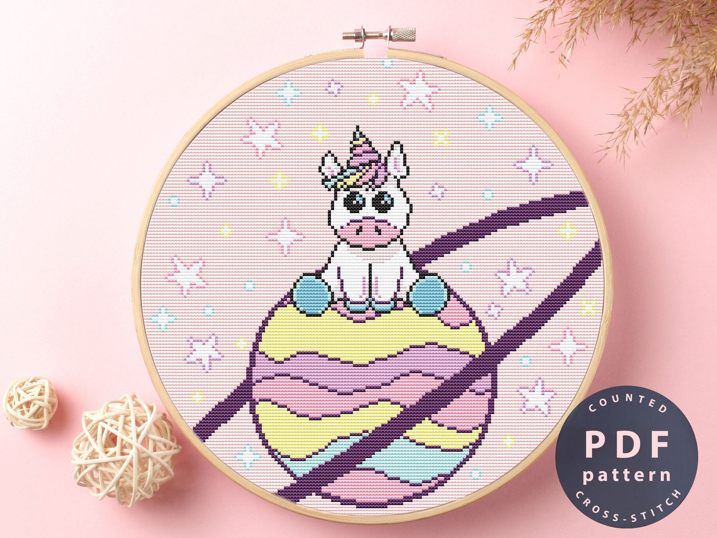 Unicorn in Space Cross Stitch Pattern: Beginner Needlepoint (Digital Download)