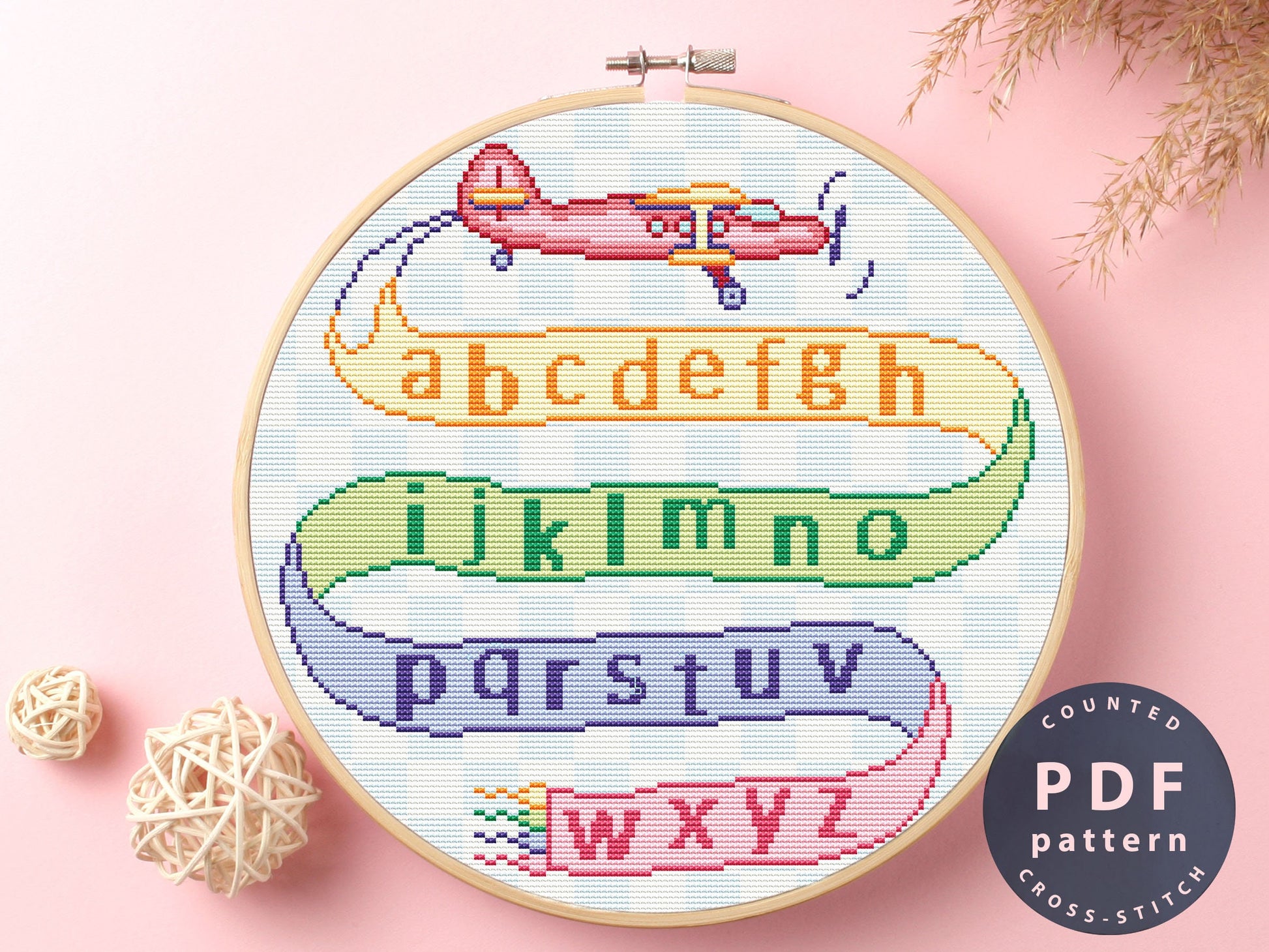 Alphabet Airplane Cross Stitch Pattern | Baby Shower Gift (Digital Download)